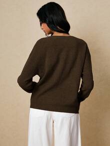 Poéselle Áo len cardigan tay dài đơn giản, màu trơn, đa năng, tối giản, thời trang thu đông cho nữ - màu nâu - Xem 2