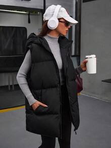 EURMUSE Women's Solid Puffer Vest Winter Coat - Black - View 8