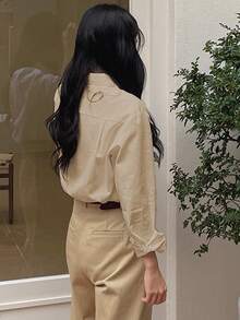 DAZY Camisa de manga larga de unicolor versátil y casual para otoño