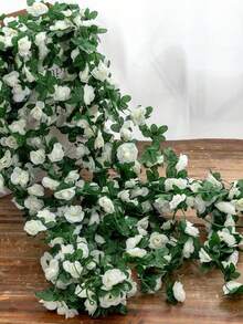 1 件，200 厘米/78.7 英寸白玫瑰人造花环，人造花藤，丝绸花环，适用于婚礼拱门、花园背景、户外墙壁装饰、订婚和接待装饰、餐桌装饰、中心装饰、人造花、塑料花、情人节、礼物家居装饰圣诞装饰房间装饰圣诞节 - 白色 - 查看 9