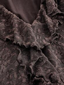 SHEIN MOD Váy xòe tay loe màu nâu viền bèo nhún - Cà phê - Xem 3