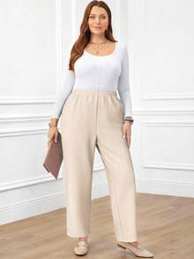 EMERY ROSE Pantalones largos negros casuales y diarios con bolsillos para mujer de talla grande - Albaricoque - Ver 6