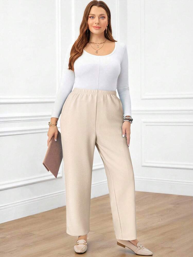 Plus Size Women's Casual Daily Black Long Pants With Pockets
