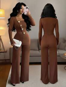 Elenzga Women's Elegant Office Commute Afternoon Tea Party Asymmetric Hem Long Sleeve Blazer Jacket And Elastic Waist Pants 2 Pieces Suit Set, Autumn/Winter Fall Cloth For Women - Brown - View 8