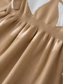 SHEIN 优雅荷叶边圆领休闲连衣裙 - 駝色 - 查看 6