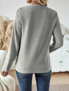 EMERY ROSE Áo thun nữ dáng rộng, cổ tròn, tay dài, kẻ sọc, thích hợp mặc mùa thu xuân. - Màu be - Xem 2