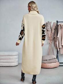 EMERY ROSE Women's Fashionable Casual Leopard Print Turtleneck Sweater Dress - Multicolor - View 2