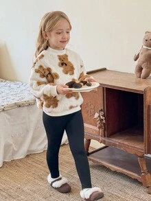LMoss Kids Bộ 2 chiếc/Bộ áo nỉ cổ tròn dệt kim họa tiết trái tim và quần legging cho bé gái - Nhiều màu - Xem 3