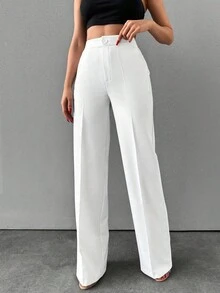 ZIRRA 时尚女士白色高腰阔腿裤，商务休闲百搭长裤 - 白色 - 查看 3