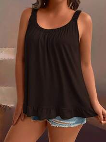 SHEIN EMERY ROSE CURVE Camiseta sin mangas holgada y plisada de unicolor para mujer de talla grande