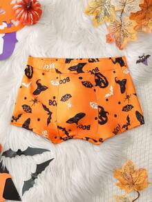 Orange Halloween Bat Contrast Print All-Over Print Briefs Boxer Shorts For Tween Boys - Orange - View 1
