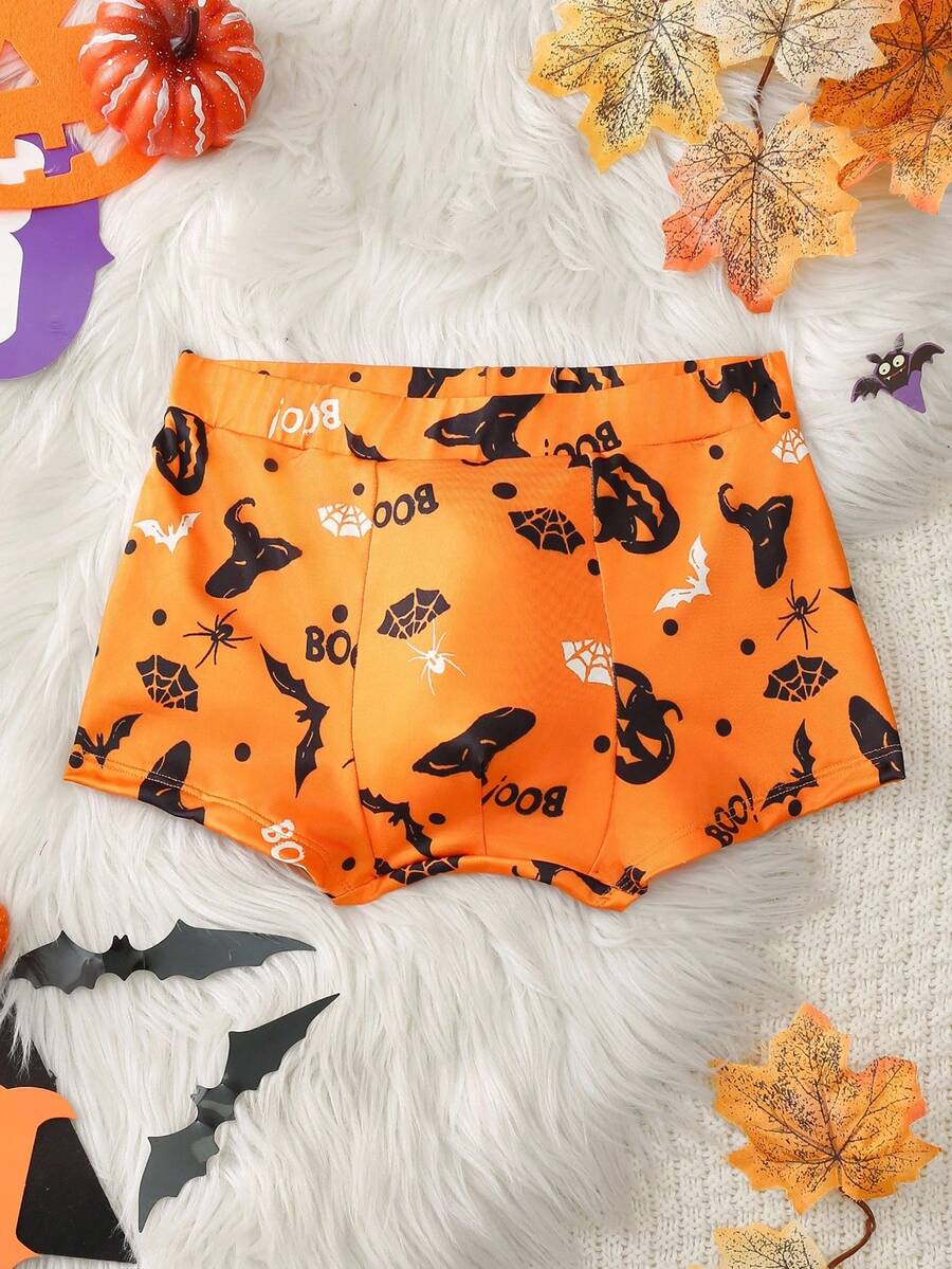 Orange Halloween Bat Contrast Print All-Over Print Briefs Boxer Shorts For Tween Boys - Orange - View 1