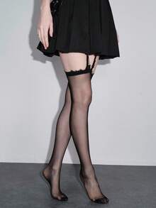 ROMWE Grunge Punk 1 Đôi tất garter họa tiết hoa tối màu phong cách Gothic cổ điển - màu đen - Xem 4