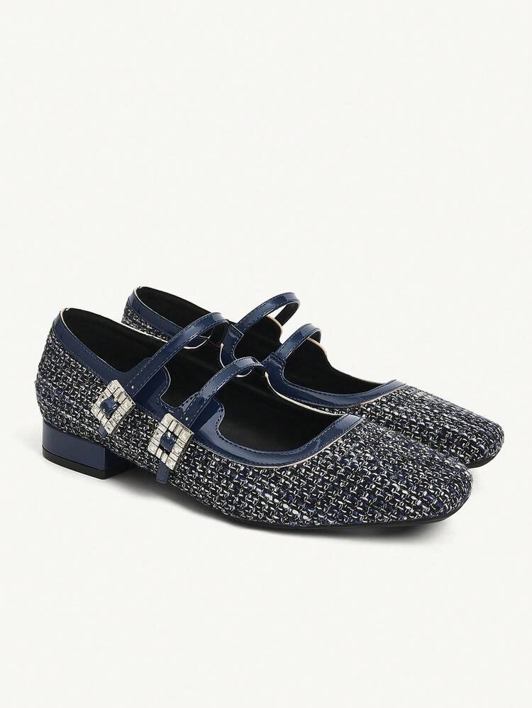 CUCCOO CHICEST Women's Classic Retro Elegant Flat Shoes, Featuring Rhinestone Buckle, Square Toe, Suede & Patent Leather, Mary Jane Style, Suitable For School, Work, Date, Christmas, Thanksgiving