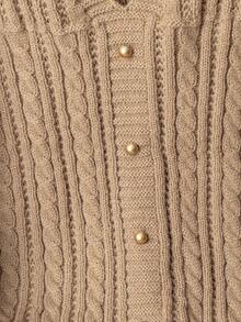 Franclia Khaki Autumn V-Neck Twist Rope Metal Button Casual Sweater,European & American Blogger Style Fall Winter Elegant Office Commuting Urban Professional - Khaki - View 4