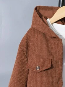 2 件套青少年女孩休闲纽扣式连帽衫和松紧腰裤套装 - 棕色 - 查看 8