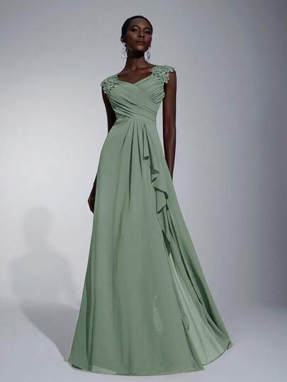 Elitara Robe de demoiselle d'honneur élégante de couleur unie avec patchwork en dentelle et fente haute (adulte), pour la Saint-Valentin