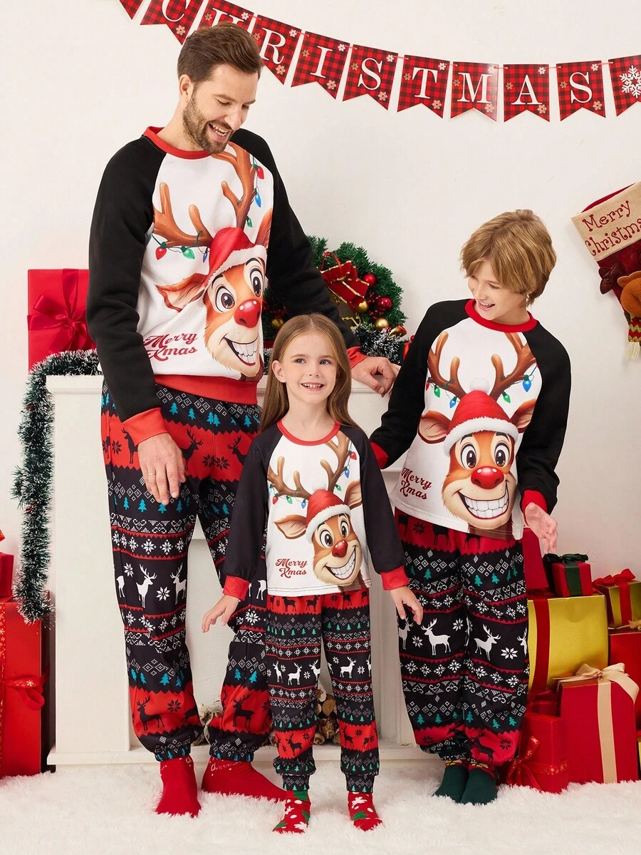 2pcs/Set Boys' Casual Christmas Element Graphic Loose Fit Long Sleeve Hoodie And Sweatpants Fall Winter - White - View 1