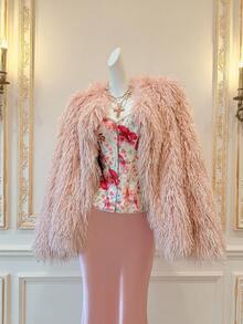 SHEIN MOD Casual Versatile Minimalist Solid Color Long Sleeve Faux Fur Women Jacket, Autumn/Winter,Homecoming Clothes, Cat Woman Costume, Cheerleader Costume, Mermaid Costume, Devil Costume, Fairy Costume, , Gothic, Fluffy Jacket