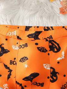 Orange Halloween Bat Contrast Print All-Over Print Briefs Boxer Shorts For Tween Boys - Orange - View 3