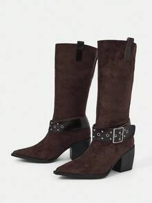 Styleloop Women's Casual Fashion Sexy Chunky Heel Pointed Toe Western Boots, Core - Brown - View 7