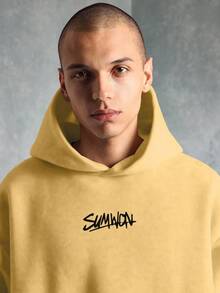 SUMWON Crop Fit Unisex Casual Summon Text Print Graphic Oversized Hoodie Streetwear Fashion Sweatshirt Fall Winter Pullover Skater Style Long Sleeve Sweater