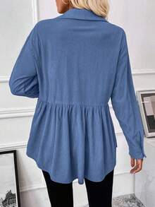 SHEIN LUNE Casual Solid Color Corduroy Regular Jacket, Autumn - Blue - View 2