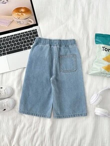 Baby Boy Urban Casual Comfortable Simple Base Soft Cute Blue Denim Elastic Waist Loose Baggy Jeans, For Baby Fall/Winter Dailywear Costume, Boys Streetwear Outfits, Boys Halloween And Christmas Outfits, Winter Jeans, Boys Jeans - Light Wash - View 2