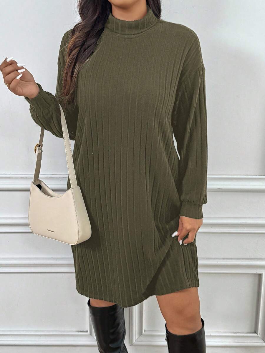 SHEIN Frenchy Vestido casual de talla grande de unicolor con cuello mao - Verde Oliva - Ver 1