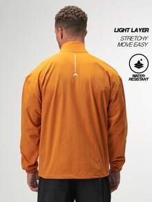 Men's Casual Loose Fit Orange Zip-Up Long Sleeve Jacket, Autumn - Orange - View 2