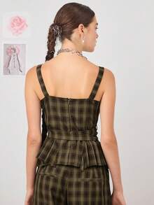 COUREZ Harness Corset Top With Frill Detail /Y2K Going Out Tops Fall Women Clothes Fall Clothes Cute Winter Clothes For Women Brown Top