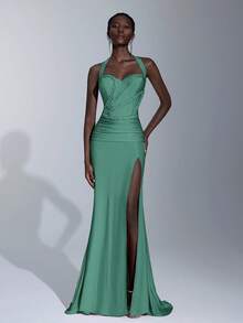Elitara Thanh lịch, Lãng mạn, Gợi cảm, Tối giản, Hồng nhạt, Vải dệt kim co giãn, Dệt, Cúp ngực, Viền váy đuôi cá, Xòe, Thời trang, Người có ảnh hưởng, Lễ hội, Kỳ nghỉ, Tiệc sinh nhật, Sự kiện cưới, Đầm dạ hội trang trọng - Màu xanh Bạc hà - Xem 4