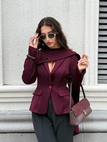 Firerie Blazer élégant et minimaliste pour femmes, mode moderne, décontracté, taille cintrée, automne-hiver - Fushia - Voir 6