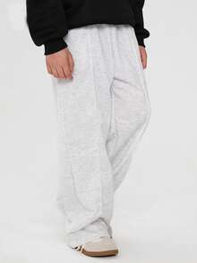 SHEIN Explorewe 2 件套 8-12 岁男童灰色休闲宽松运动裤，带大口袋，百搭直筒裤，适合街头、学校、运动、家庭聚会、旅行、所有季节