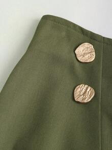 Sweetra Women's Elegant Commuting A-Line Skirt, Draping Slimming Effect, Spring/Autumn - Green - View 4