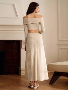 Omancia 音乐节BOHO优雅度假端庄两件套服装，圣帕特里克节春假长裙，性感优雅时尚通勤高端端庄优雅长袖双扭纹罗纹针织连衣裙 - 米色 - 查看 2