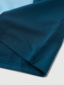 PAVTROS 男士休闲撞色块字母印花短袖T恤宽松圆领短袖拼接日常休闲节日礼物四季通勤日常休闲装 - 藍色 - 查看 3