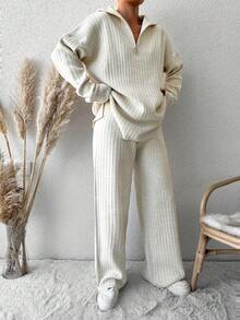 SHEIN Half Zip Drop Shoulder Sweater & Knit Pants