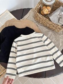 LMoss Kids LMoss   3pcs Baby Boy Knitted Solid Striped Crew Neck Top Set,Herbst Outfit,Long Sleeve Shirts,Long Sleeve Tops,T-Shirt Fall Winter