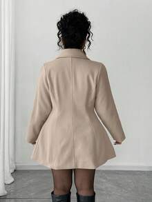 Elenzga Plus Size Fashionable Versatile Double-Breasted Overcoat, Autumn/Winter - Khaki - View 2