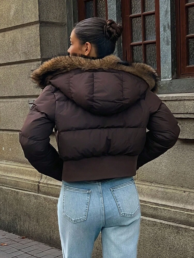 Women's Fluffy Trim Hooded Padded Coat, Winter Jacket