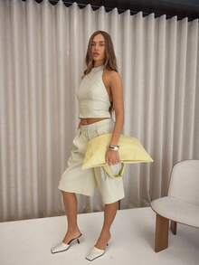 MUSERA 露背修身吊带上衣，优雅性感街头风，适合夜间外出、冬季派对、情人节、春夏穿着。 - 卡其色 - 查看 3