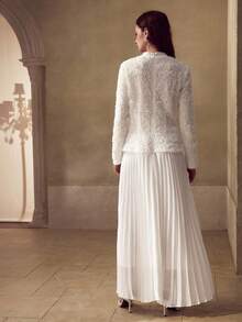 MOTF PREMIUM VESTIDO MIDI PLISADO DE GASA CON TEXTURA DE ROSA DECORATIVA PARA MUJER - Blanco - Ver 3