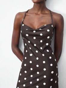 Maija Women's Polka Dot Print Backless Dress, Summer Christmas Women's Clothing  New Year Outfit Party Dress  Beach Outfits For Women  Brown Dress Elegant Dresses For Party Brown Dress - Black - View 6