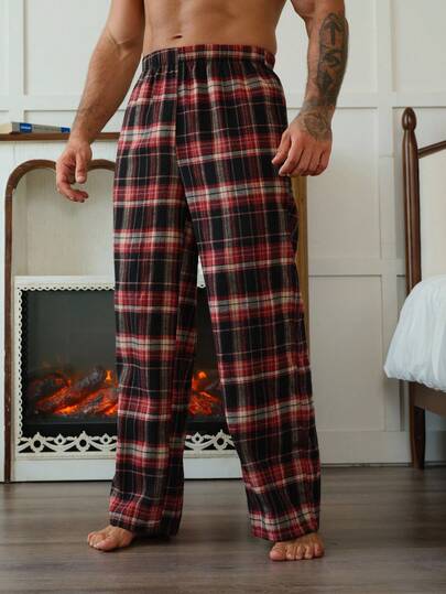 DAZY מכנסי פיג'מה משובצים אדומים ושחורים לגברים, אביב/קיץ, סתיו, חורף