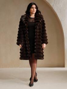 Anewsta New Autumn/Winter Faux Fur Long Coat, Fashionable Faux Rabbit Fur Outerwear For Women