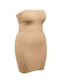 SHAPORA 女士纯色弹力舒适加大码塑身衬裙 - 杏色 - 查看 6