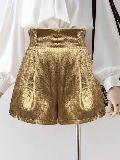 GlowEve Dames metallic stoffen papieren taille casual shorts, geschikt voor zomermuziekfestivals en nieuwjaarsfeesten