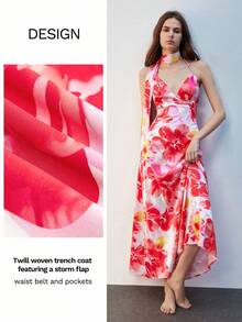 Maija Vestido maxi halter con cintura ceñida y estampado floral para mujer - Rosa Fucsia - Ver 2