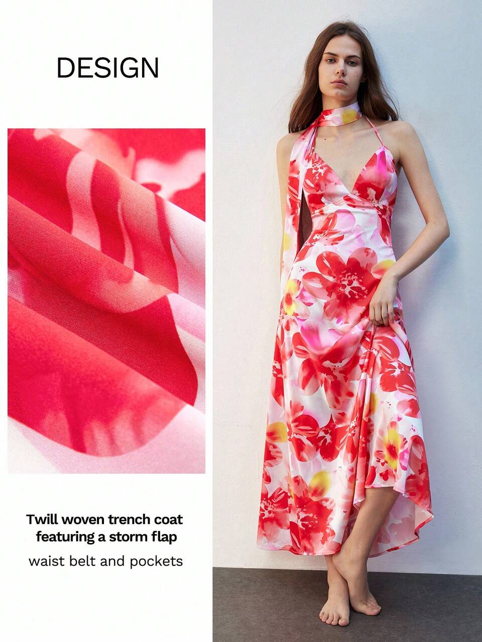 SHEIN Maija Women's Elegant White Floral Print Maxi Halter Dress,Summer Waist Cinched Party Dresses,Vacation Holiday Beach Dress,New Year Christmas Red Clothing